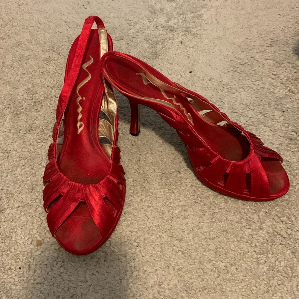 Nina Scarlet Satin Slingback Heels